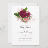 ヴィンテージみすぼらしいシックな赤面とブルゴーニュの赤ちゃんシャワー 招待状 (正面)