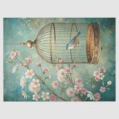 ヴィンテージみすぼらしいシックな鳥のケースと赤面バラ 薄葉紙 (正面)