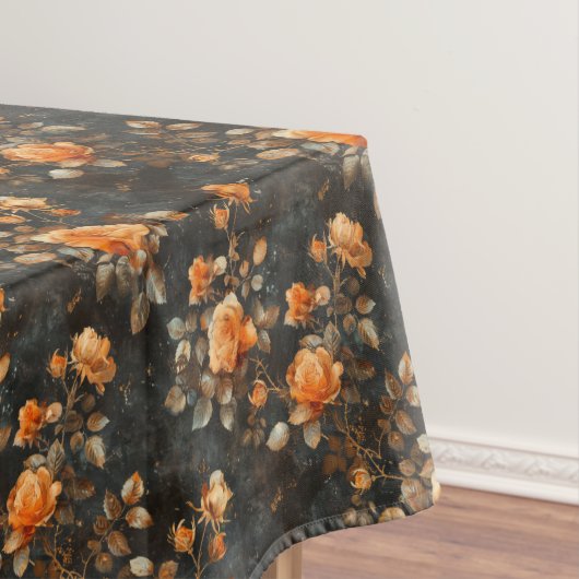 ヴィンテージみすぼらしいシックな黄色のオレンジ色のフランスのバラ テーブルクロス (インサイチュ)