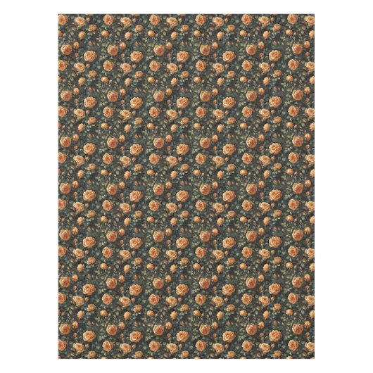 ヴィンテージみすぼらしいシックな黄色のオレンジ色のフランスのバラ テーブルクロス (正面)