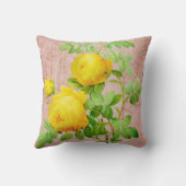 ヴィンテージみすぼらしいシックな黄色のバラがピンク淡い色の色 クッション (裏面)