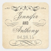 ヴィンテージみすぼらしいシック結婚な スクエアシール (正面)