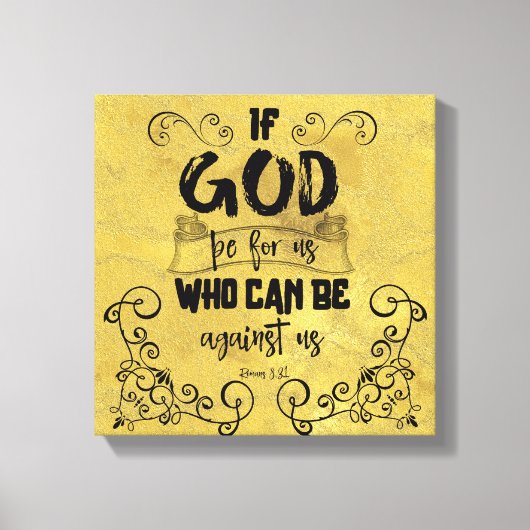 ヴィンテージもし神は私たちのためにKJV聖書の聖句 キャンバスプリント (正面)