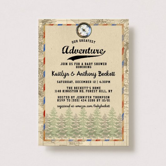 ヴィンテージもっとも偉大アドベンチャー旅行地図ベビーシャワー 招待状