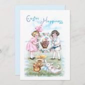 ヴィンテージよくはしゃぐの子ども、イースターバニー、チックス シーズンカード (正面/裏面)