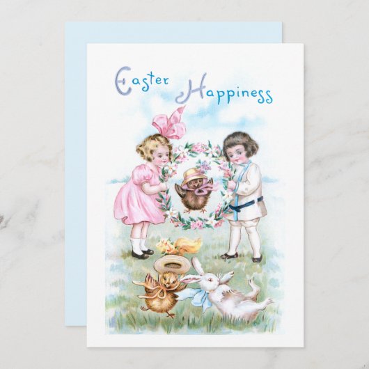 ヴィンテージよくはしゃぐの子ども、イースターバニー、チックス シーズンカード (正面/裏面)
