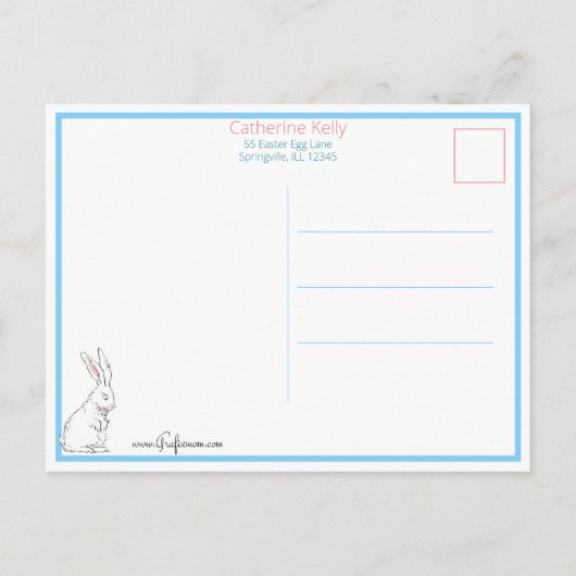 ヴィンテージよくはしゃぐの子ども、イースターバニー、チックス ポストカード (裏面)