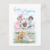 ヴィンテージよくはしゃぐの子ども、イースターバニー、チックス ポストカード (正面)