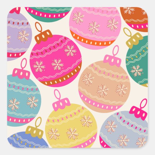 ヴィンテージよくはしゃぐクリスマスバウブル スクエアシール (正面)