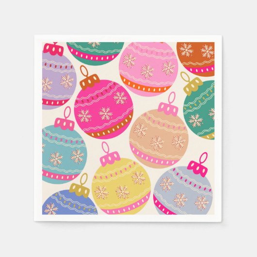 ヴィンテージよくはしゃぐクリスマスバウブル スタンダードカクテルナプキン (正面)