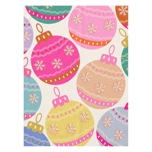 ヴィンテージよくはしゃぐクリスマスバウブル テーブルクロス (正面)