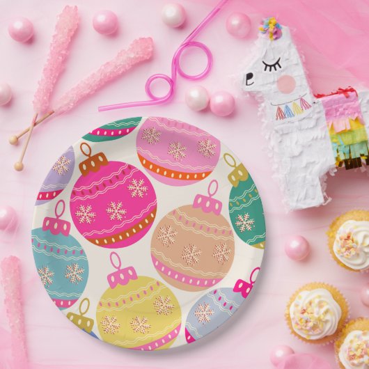 ヴィンテージよくはしゃぐクリスマスバウブル ペーパープレート (パーティー)