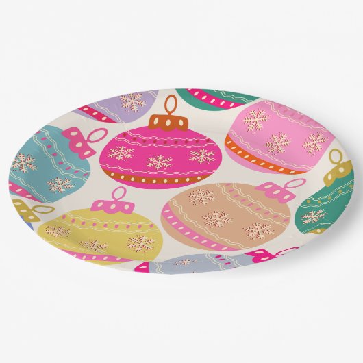 ヴィンテージよくはしゃぐクリスマスバウブル ペーパープレート (アングル)