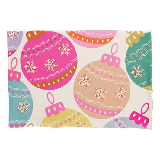 ヴィンテージよくはしゃぐクリスマスバウブル 枕カバー (正面)