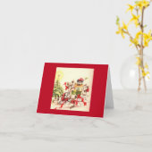 ヴィンテージよくはしゃぐ子犬クリスマスカード カード (黄色い花)