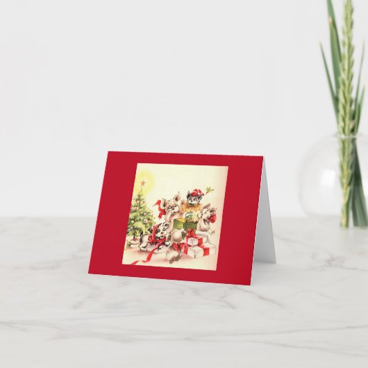 ヴィンテージよくはしゃぐ子犬クリスマスカード カード (正面)