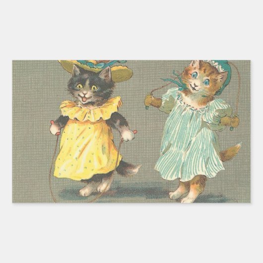 ヴィンテージよくはしゃぐ子猫シール 長方形シール (正面)
