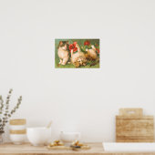 ヴィンテージよくはしゃぐ子猫プリント ポスター (キッチン)