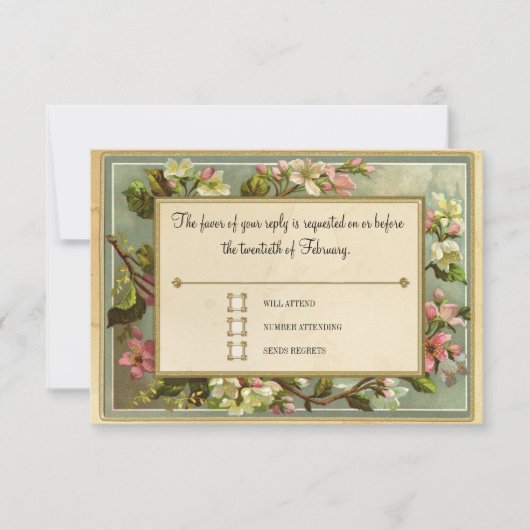 ヴィンテージりんご花お茶の汚れタイポグラフィ 出欠カード (正面)