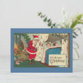 ヴィンテージをテーマにしたクリスマスイブサンタギフトのお子様 シーズンカード (スタンド正面)