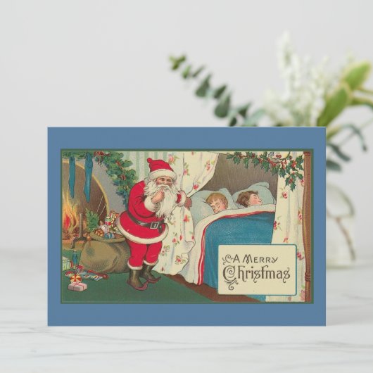 ヴィンテージをテーマにしたクリスマスイブサンタギフトのお子様 シーズンカード (スタンド正面)