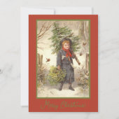 ヴィンテージをテーマにしたクリスマスツリー赤ちゃんガールグリーティング シーズンカード (正面)