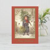 ヴィンテージをテーマにしたクリスマスツリー赤ちゃんガールグリーティング シーズンカード (スタンド正面)