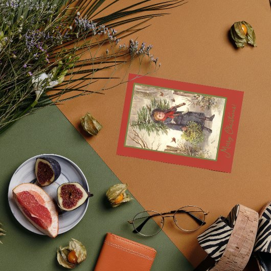 ヴィンテージをテーマにしたクリスマスツリー赤ちゃんガールグリーティング シーズンカード