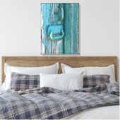 ヴィンテージを剥離するティール(緑がかった色)グリーンウッドドア キャンバスプリント (インサイチュ (寝室))