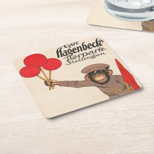 ヴィンテージを持つサルのサーカスのポスター スクエアペーパーコースター (アングル)