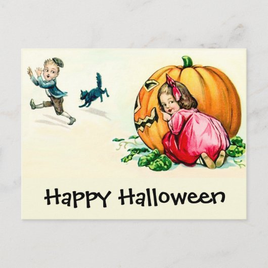 ヴィンテージを持つハロウィーンの子ども ポストカード (正面)