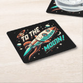 ヴィンテージを月ロケット船に スクエアペーパーコースター (アングル)