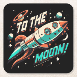 ヴィンテージを月ロケット船に スクエアペーパーコースター