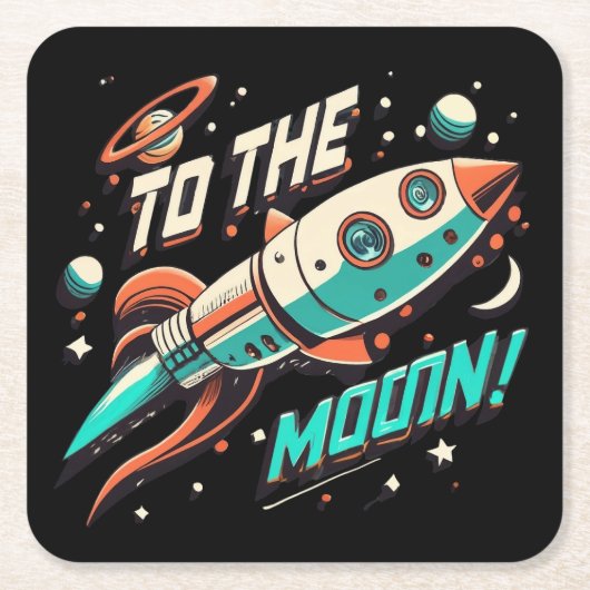 ヴィンテージを月ロケット船に スクエアペーパーコースター (正面)