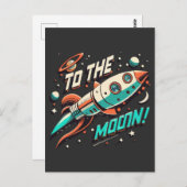 ヴィンテージを月ロケット船に ポストカード (正面/裏面)