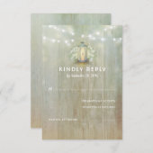 ヴィンテージアイアンランタンホワイト花模様ウェディングRSVP 出欠カード (正面/裏面)