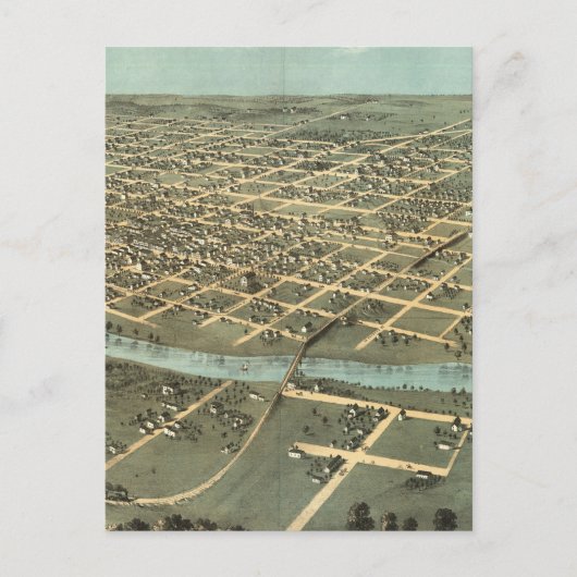 ヴィンテージアイオワ市絵図（1868年） ポストカード (正面)
