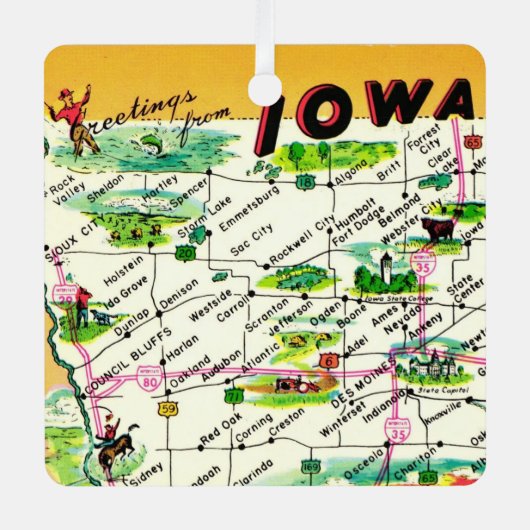 ヴィンテージアイオワ葉書の地図 メタルオーナメント (正面)
