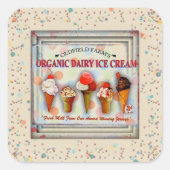 ヴィンテージアイスクリームコーンパーラー看板かわいい散水 スクエアシール (正面)