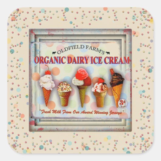 ヴィンテージアイスクリームコーンパーラー看板かわいい散水 スクエアシール (正面)