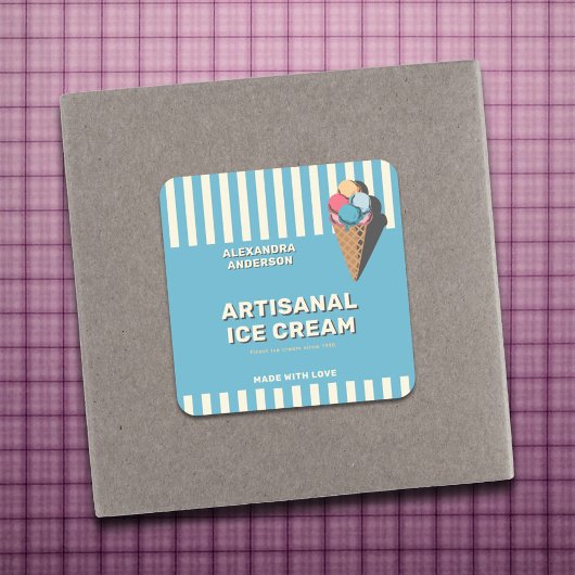 ヴィンテージアイスクリームコーンラベルシール スクエアシール
