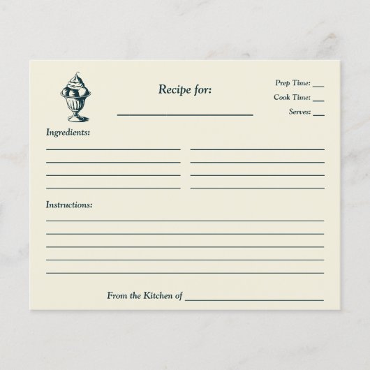 ヴィンテージアイスクリームサンデブライダルシャワーレシピカード (正面)