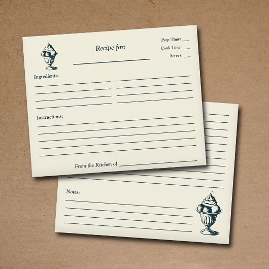 ヴィンテージアイスクリームサンデブライダルシャワーレシピカード