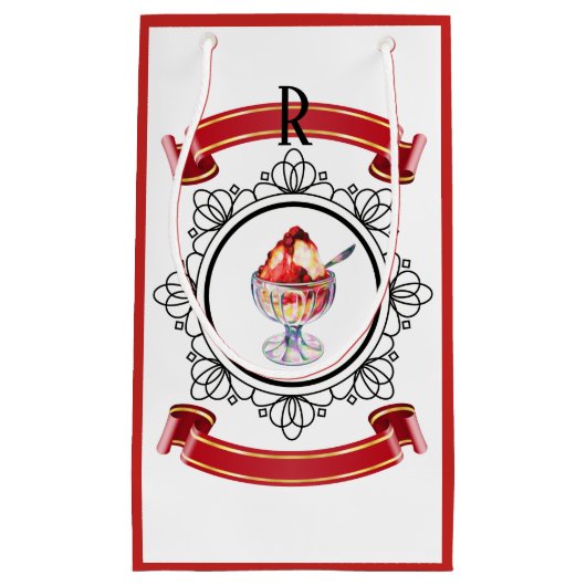 ヴィンテージアイスクリームサンデーレッド白色黒 スモールペーパーバッグ (正面)