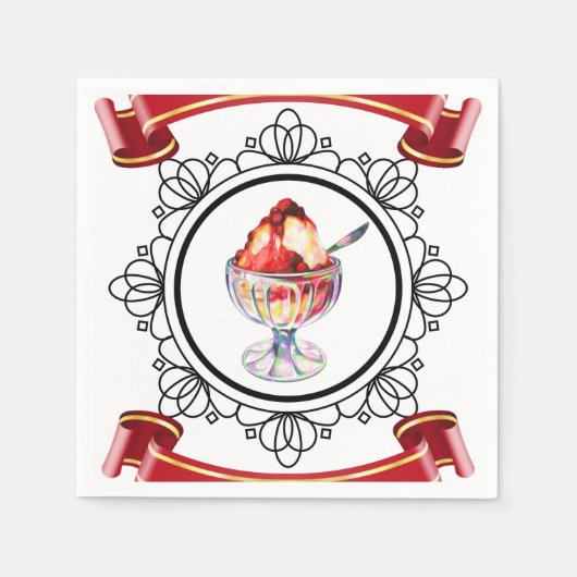 ヴィンテージアイスクリームサンデーレッド スタンダードカクテルナプキン (正面)
