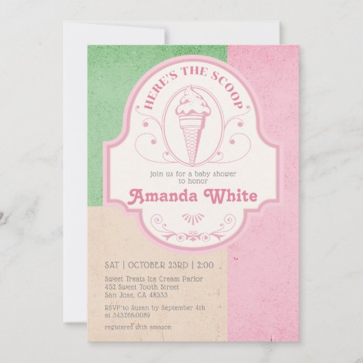 ヴィンテージアイスクリームスクープレトロ1950sベビーシャワー 招待状 (正面)