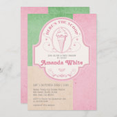 ヴィンテージアイスクリームスクープレトロ1950sベビーシャワー 招待状 (正面/裏面)