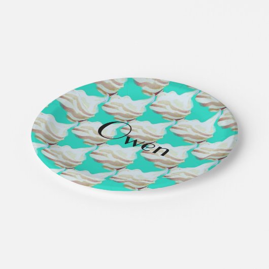 ヴィンテージアイスクリームターコイズ及びホワイト ペーパープレート (アングル)