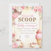 ヴィンテージアイスクリームパーティーピンクアイスクリーム 招待状 (正面)