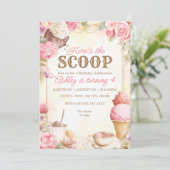 ヴィンテージアイスクリームパーティーピンクアイスクリーム 招待状 (スタンド正面)